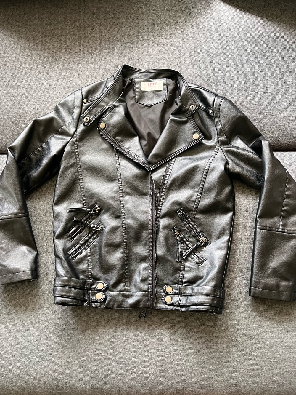 NWOT Boys Black Faux Leather Moto Jacket 13-14 160cm Runs a bit Small Unisex